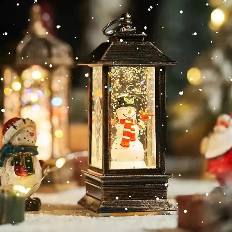 Holiday Lantern - Christmas Snow Globe Vintage Lantern with Music