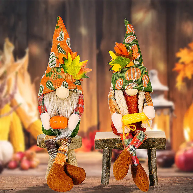 Dwarf Doll Ornaments – Gnome Pumpkin Sunflower Swedish Nisse Tomte Elf Plush for Autumn & Thanksgiving Decor