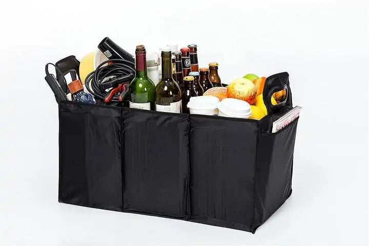 Car Trunk Organizer filled with snack foods