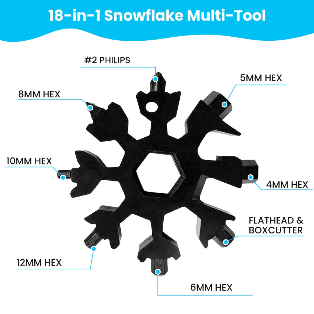 18-in-1 Portable Snowflake Multi-Tool – Stainless Steel, Keychain-Friendly