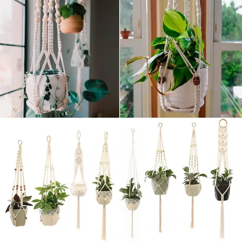 Planta colgante hecha a mano en macramé