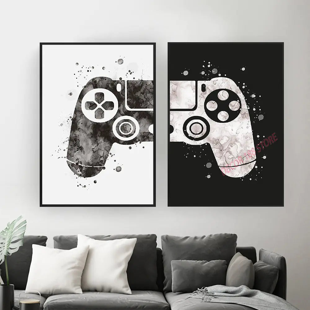 Black and White Video Game Prints - Stylish Posters for Teen Boy Bedrooms
