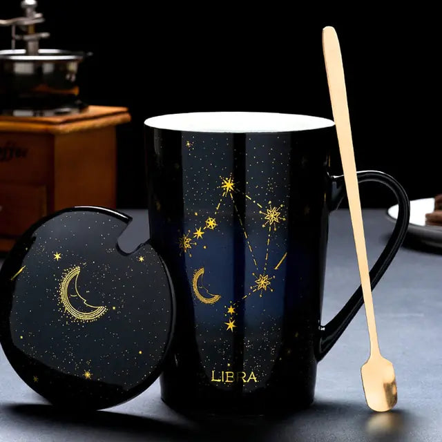 12 Constellations Ceramic Mug with Spoon – Zodiac-Inspired Cosmic Charm