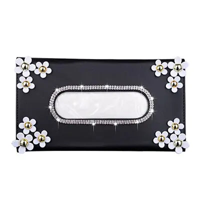 Car Crystal Tissue Box with Chrysanthemum Crystal – Elegant Visor Tissue Holder