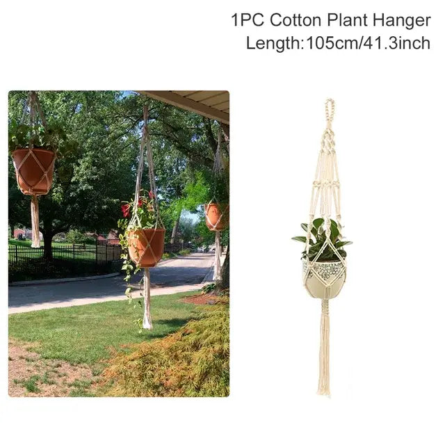 Planta colgante hecha a mano en macramé