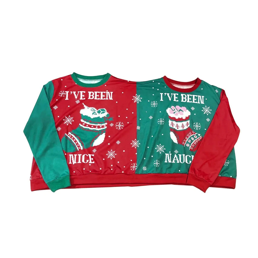 Christmas Couple's Novelty Blouse - Matching Xmas Letter Print for Couples
