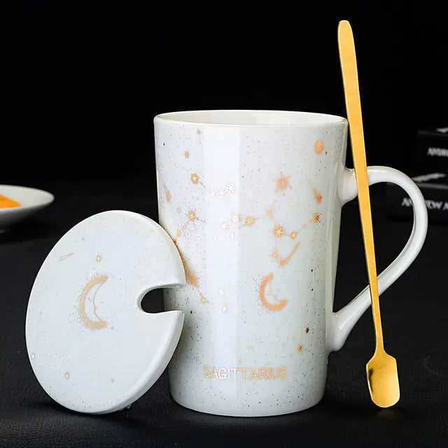 12 Constellations Ceramic Mug with Spoon – Zodiac-Inspired Cosmic Charm