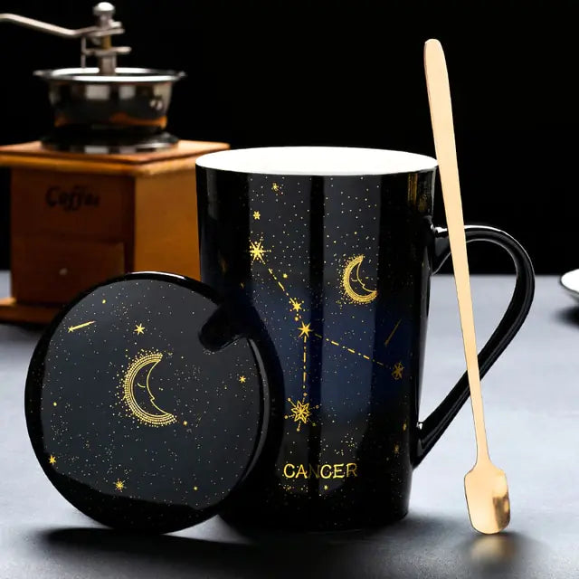 12 Constellations Ceramic Mug with Spoon – Zodiac-Inspired Cosmic Charm