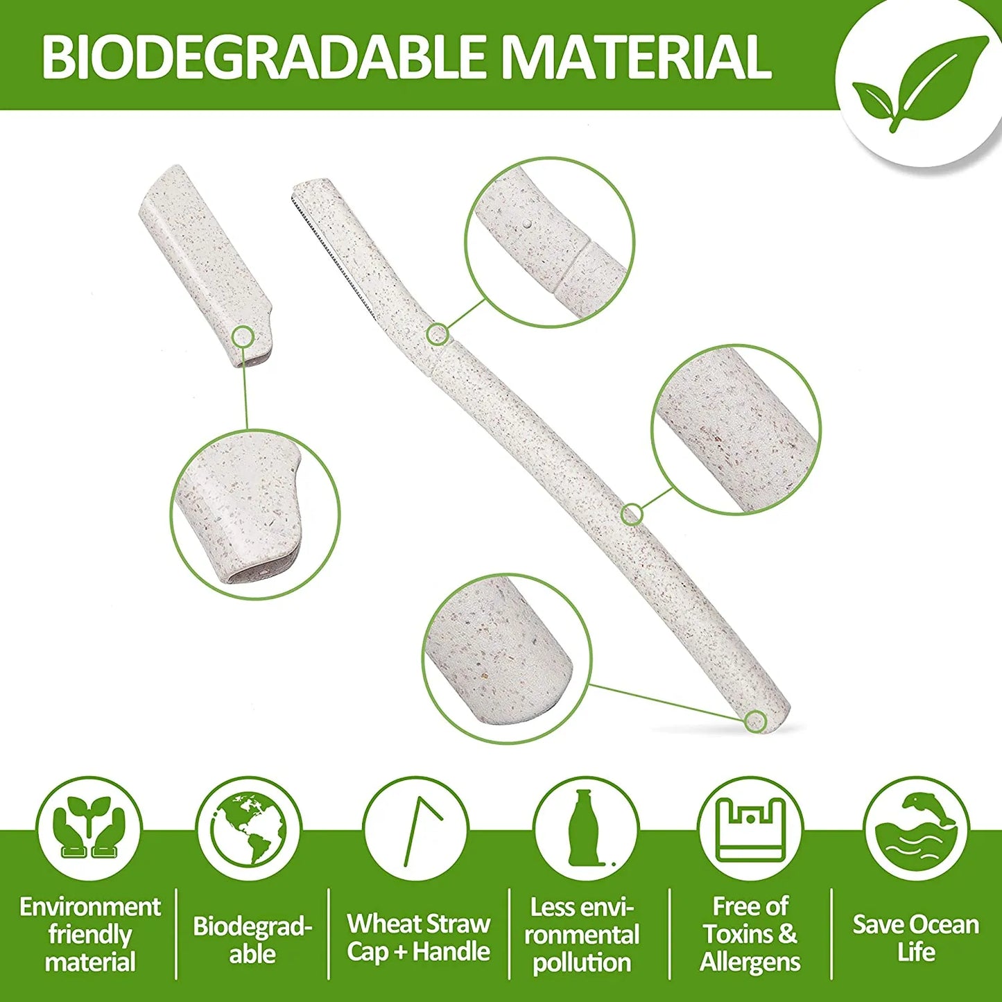 Eco Eyebrow Razor, biodegradable material details