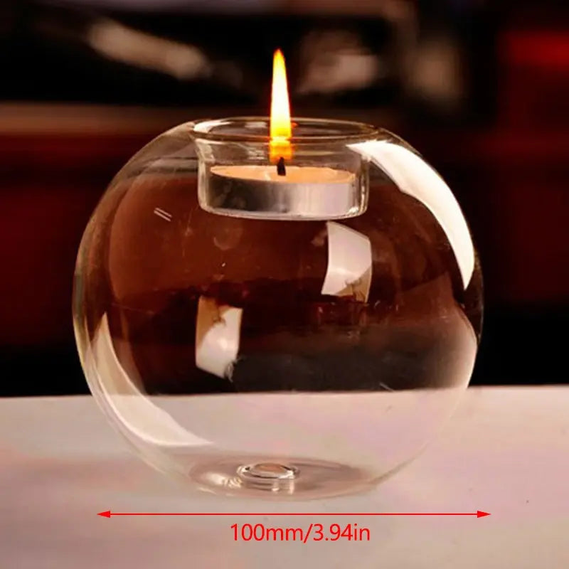 Transparent Glass Round Tea Candle Holder - Fish Bowl Design