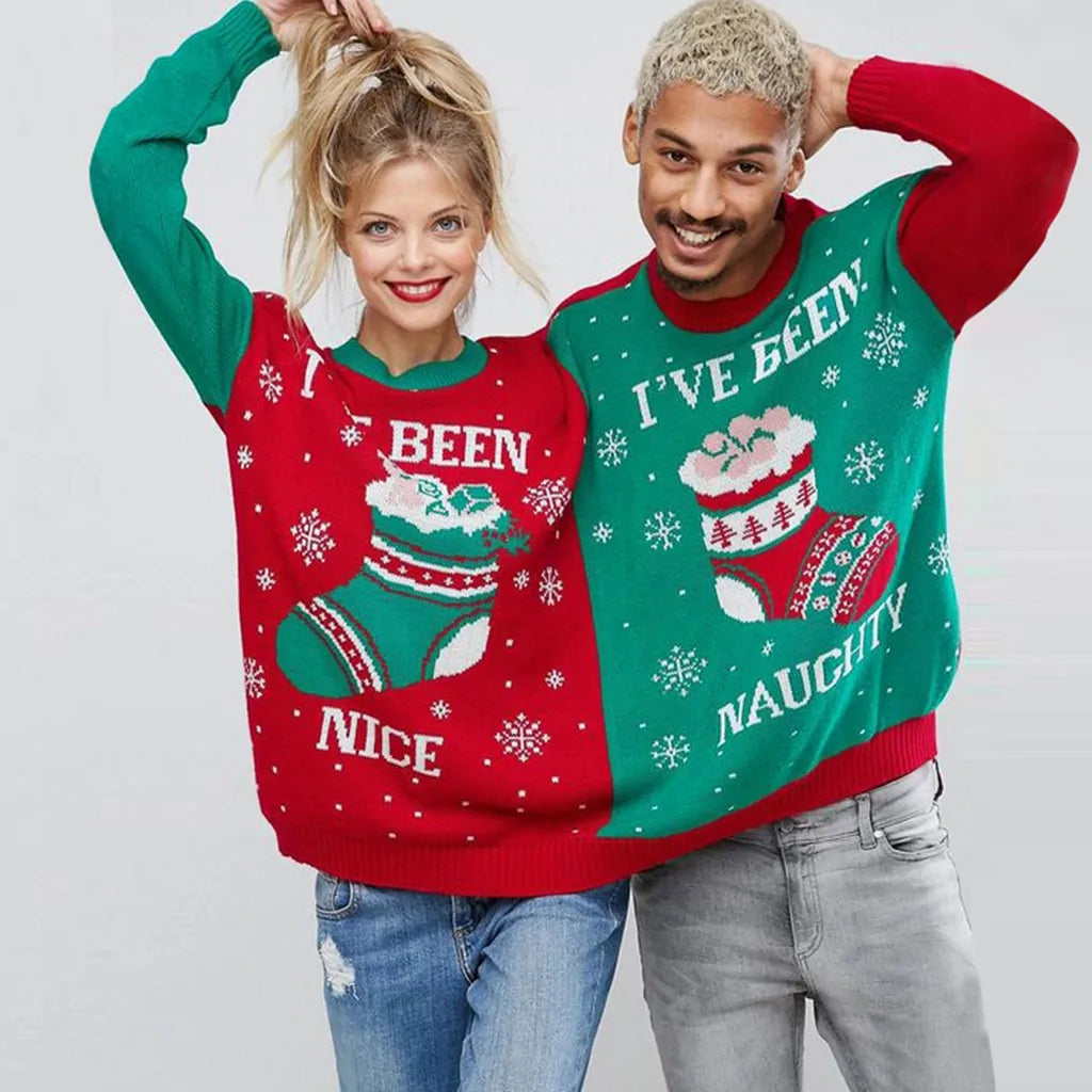 Christmas Couple's Novelty Blouse - Matching Xmas Letter Print for Couples