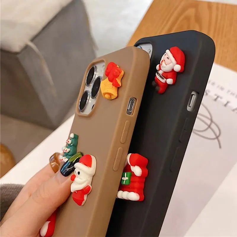 3D Christmas Case - Festive Holiday Phone Case with Santa, Mittens, Jingle Bells, and Snowy Trees