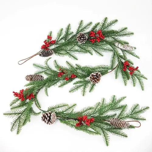 Berry Christmas Garland with Fairy String Lights – Festive Holiday Decor