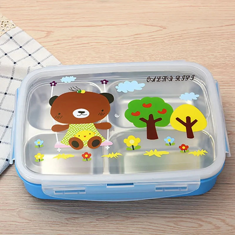 Stainless Bento Lunch Box playful bear and trees design on the cover