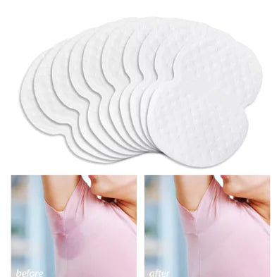 Underarm Sweat Pads, woman showing underarms before and after