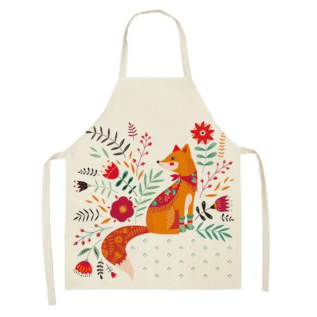 Leaves & Fox Pattern Cooking Apron - Stylish, Comfortable, and Practical