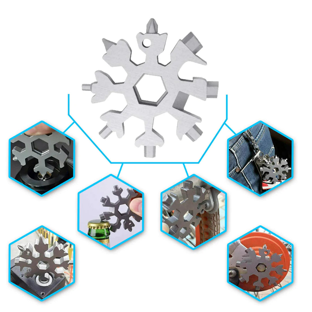 18-in-1 Portable Snowflake Multi-Tool – Stainless Steel, Keychain-Friendly