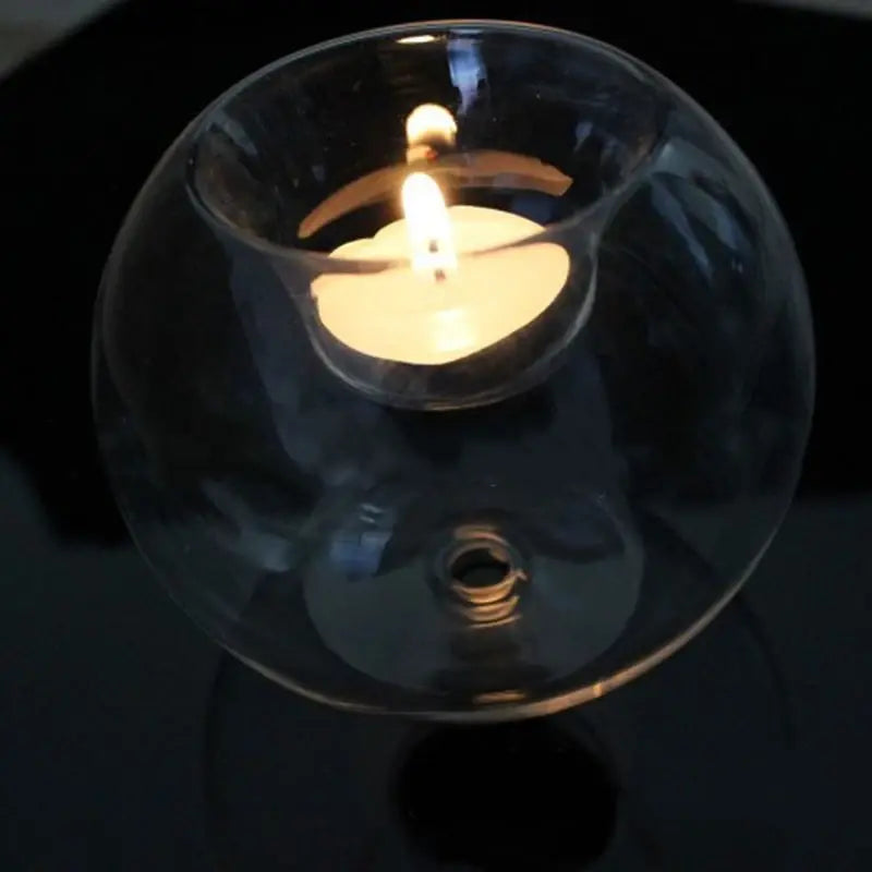 Transparent Glass Round Tea Candle Holder - Fish Bowl Design