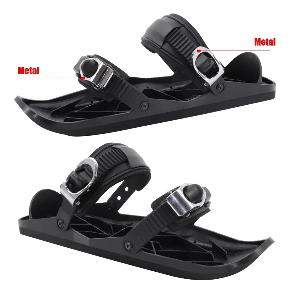 Black Mini Ski Skates Snow Shoes – Portable Adjustable Bindings