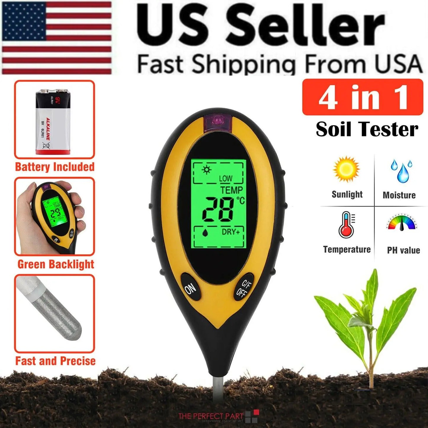 4-in-1 LCD Digital Soil Tester – pH, Moisture, Temperature & Sunlight