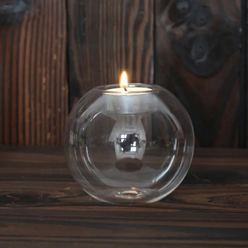 Transparent Glass Round Tea Candle Holder - Fish Bowl Design