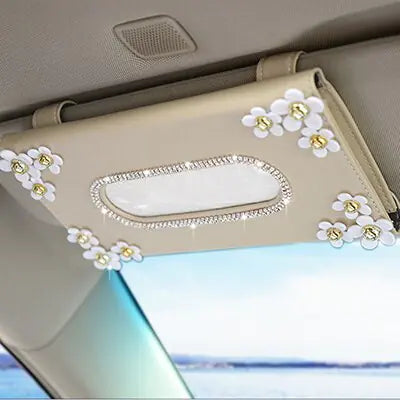 Car Crystal Tissue Box with Chrysanthemum Crystal – Elegant Visor Tissue Holder