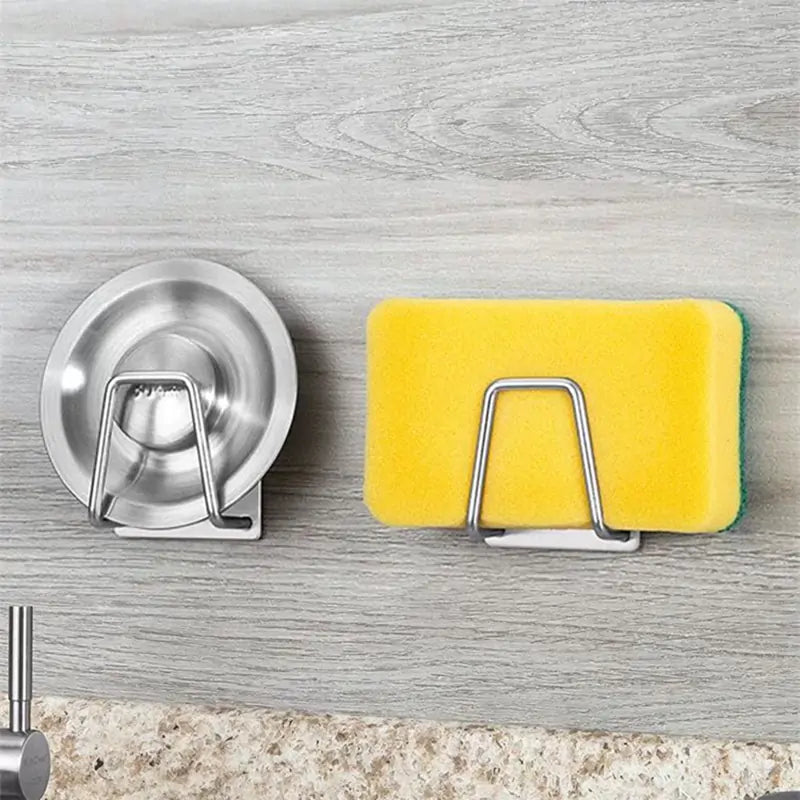 Stainless Steel Sponge Holder holding a sink drain and sponge