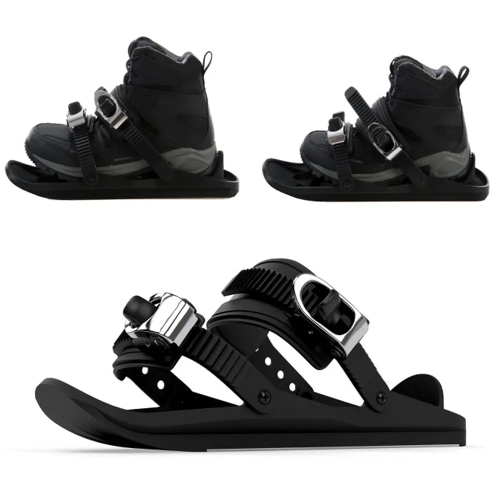Black Mini Ski Skates Snow Shoes – Portable Adjustable Bindings