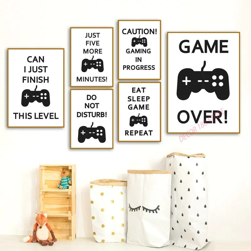 Black and White Video Game Prints - Stylish Posters for Teen Boy Bedrooms