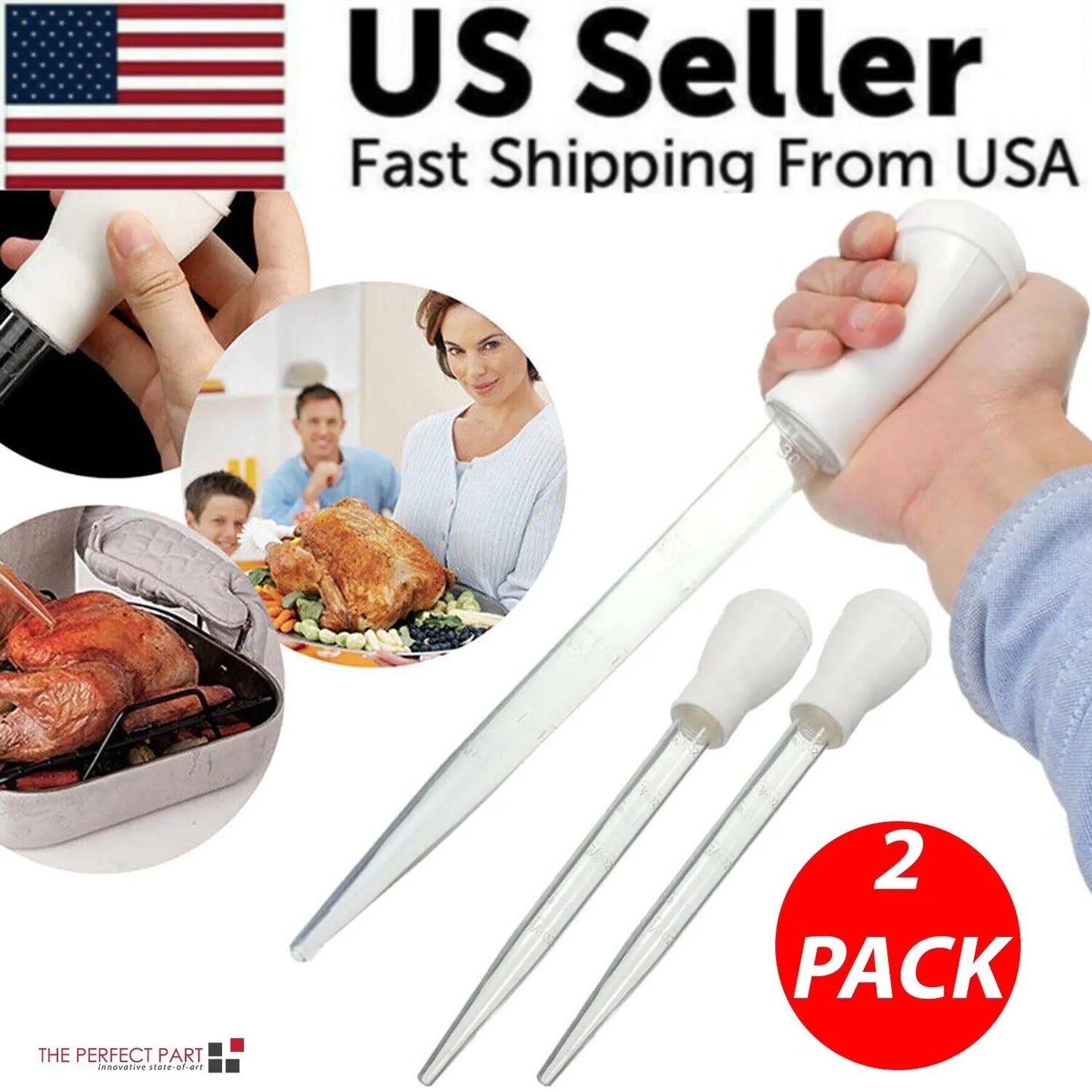 2 PCS Meat & Poultry Baster - Heat Resistant BPA Free 30ML Syringe for Turkey and Meat