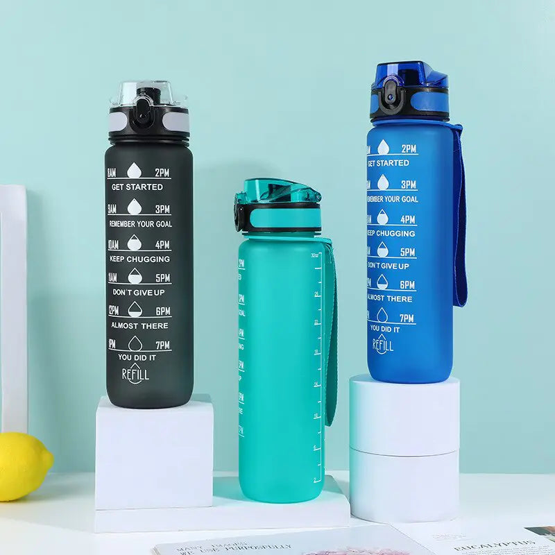 Portable Reusable Plastic Water Bottle with Time Stamps – Eco-Friendly & Convenient