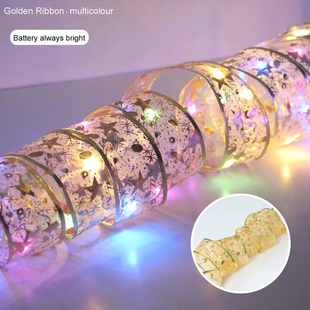 Ribbon Bows with Lights – Gold & Silver Christmas Home Decor