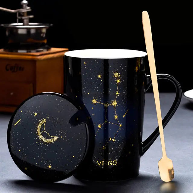 12 Constellations Ceramic Mug with Spoon – Zodiac-Inspired Cosmic Charm