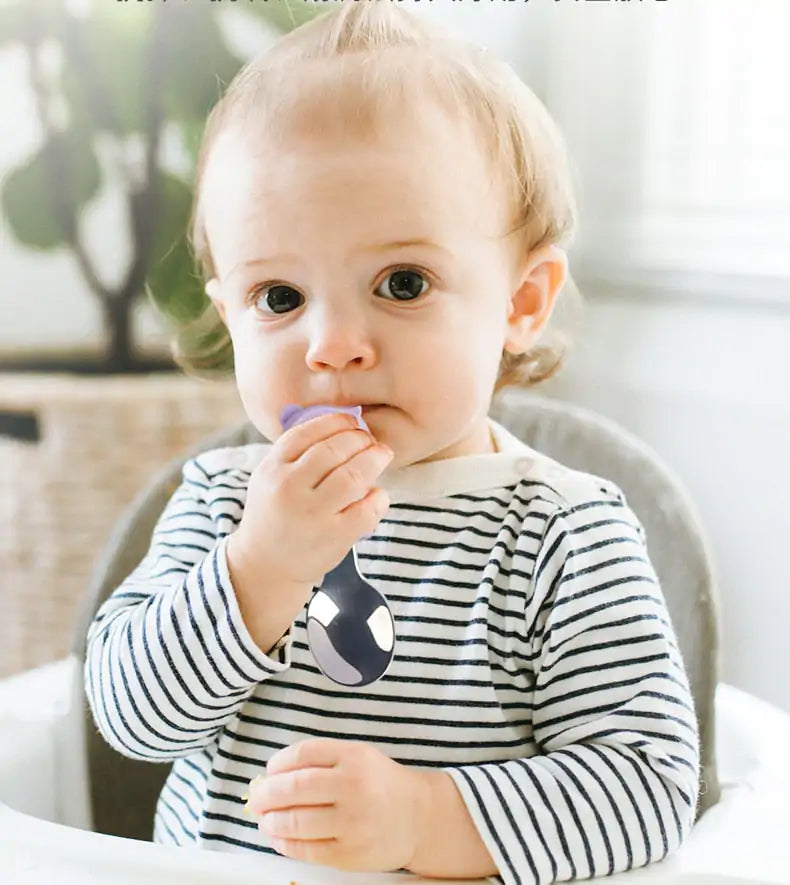 Kids Stainless Steel Utensils, baby holding a spoon