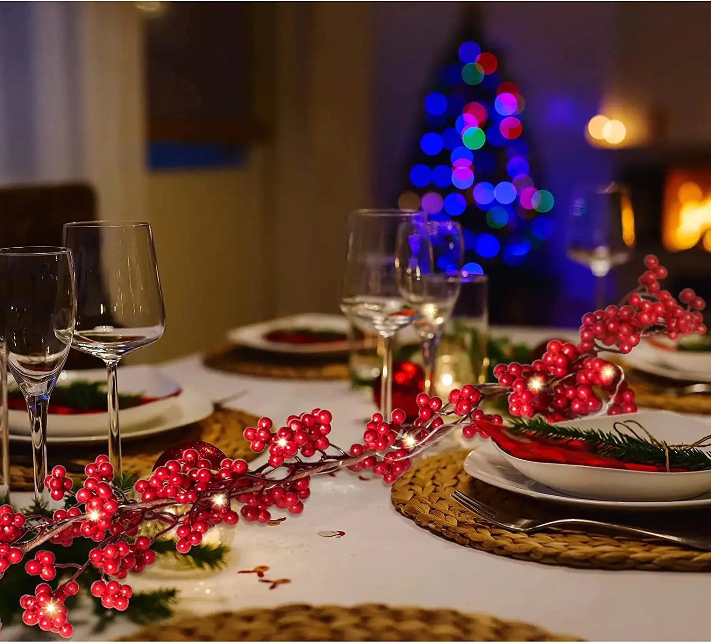 Berry Christmas Garland with Fairy String Lights – Festive Holiday Decor