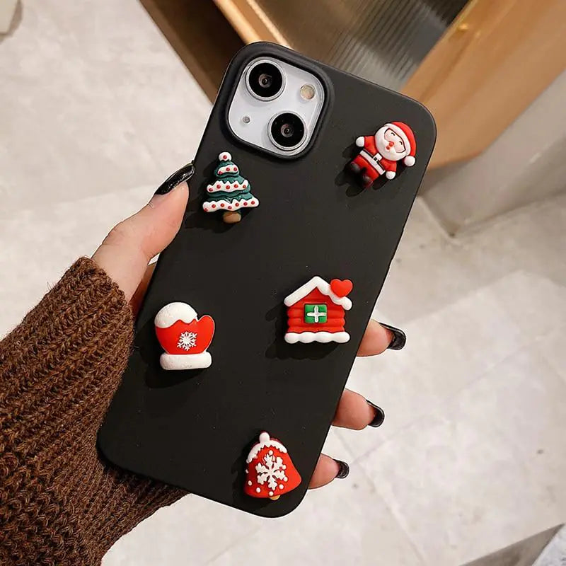 3D Christmas Case - Festive Holiday Phone Case with Santa, Mittens, Jingle Bells, and Snowy Trees
