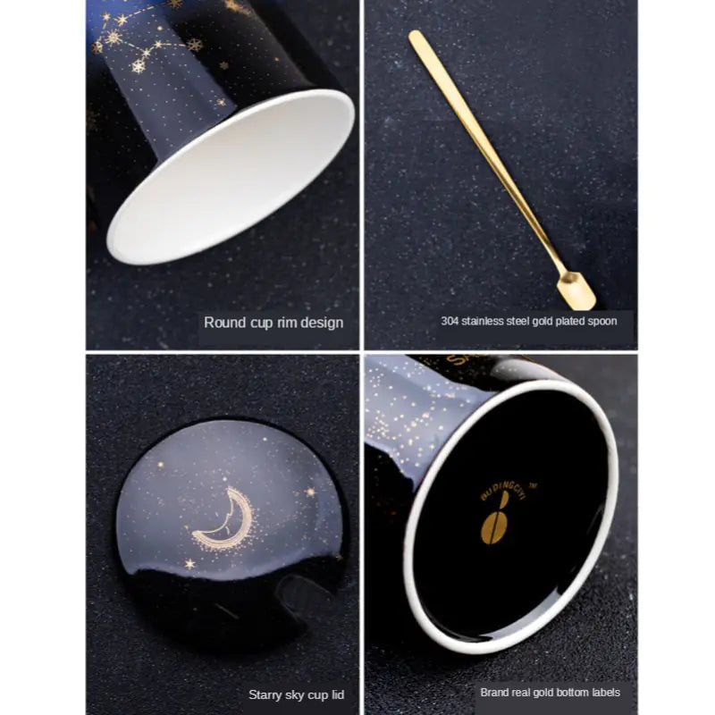 12 Constellations Ceramic Mug with Spoon – Zodiac-Inspired Cosmic Charm