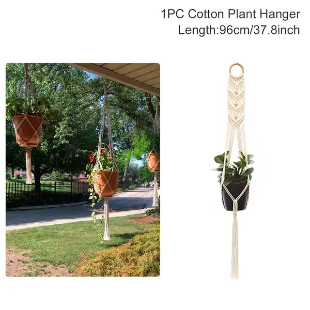 Planta colgante hecha a mano en macramé