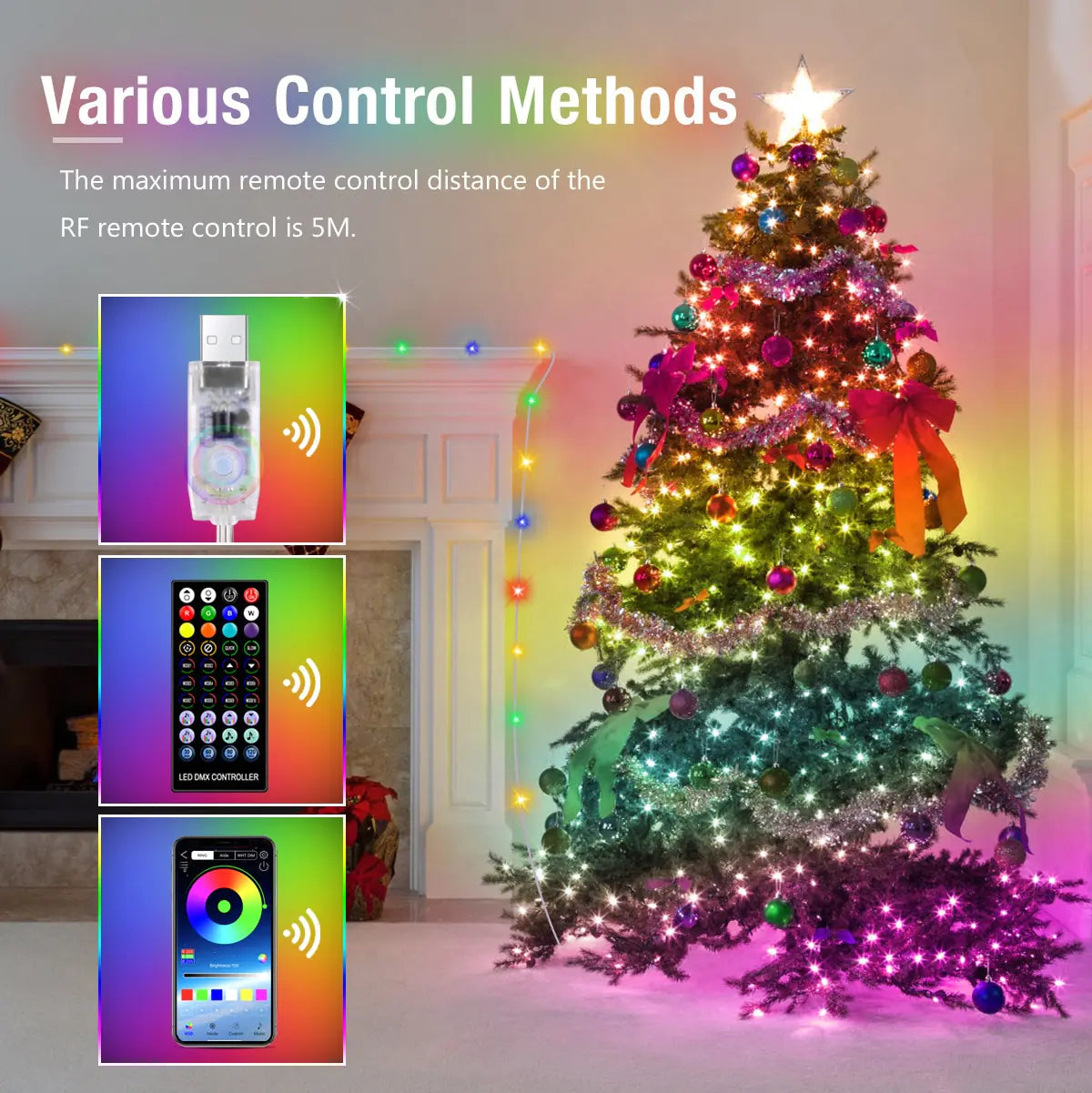 Smart LED String Christmas Decoration Lights - Waterproof Holiday Lights with Remote Control
