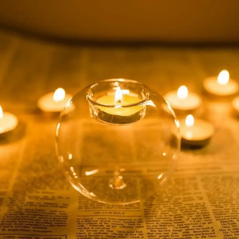 Transparent Glass Round Tea Candle Holder - Fish Bowl Design