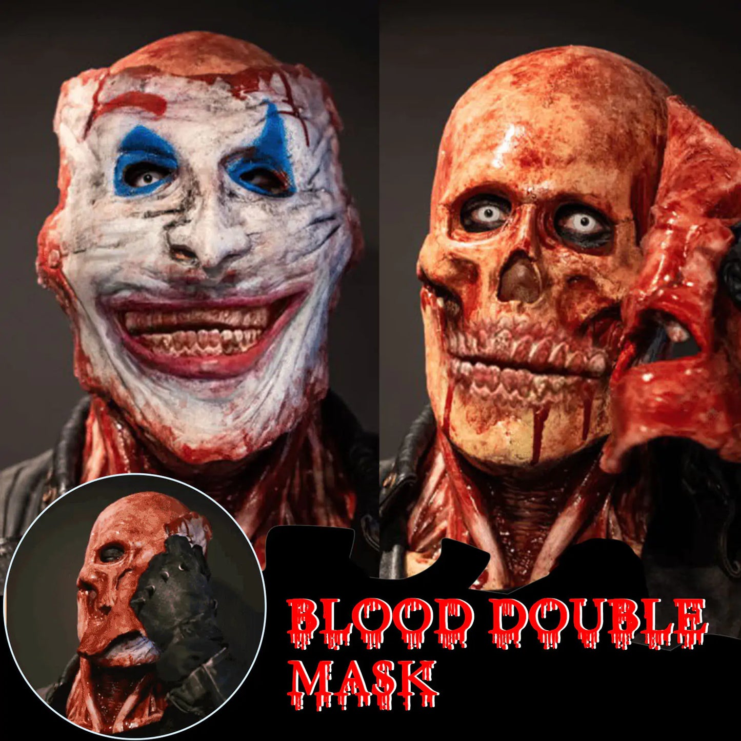 Halloween Scary Bloody Double Face Mask - Creepy, Breathable, Reusable