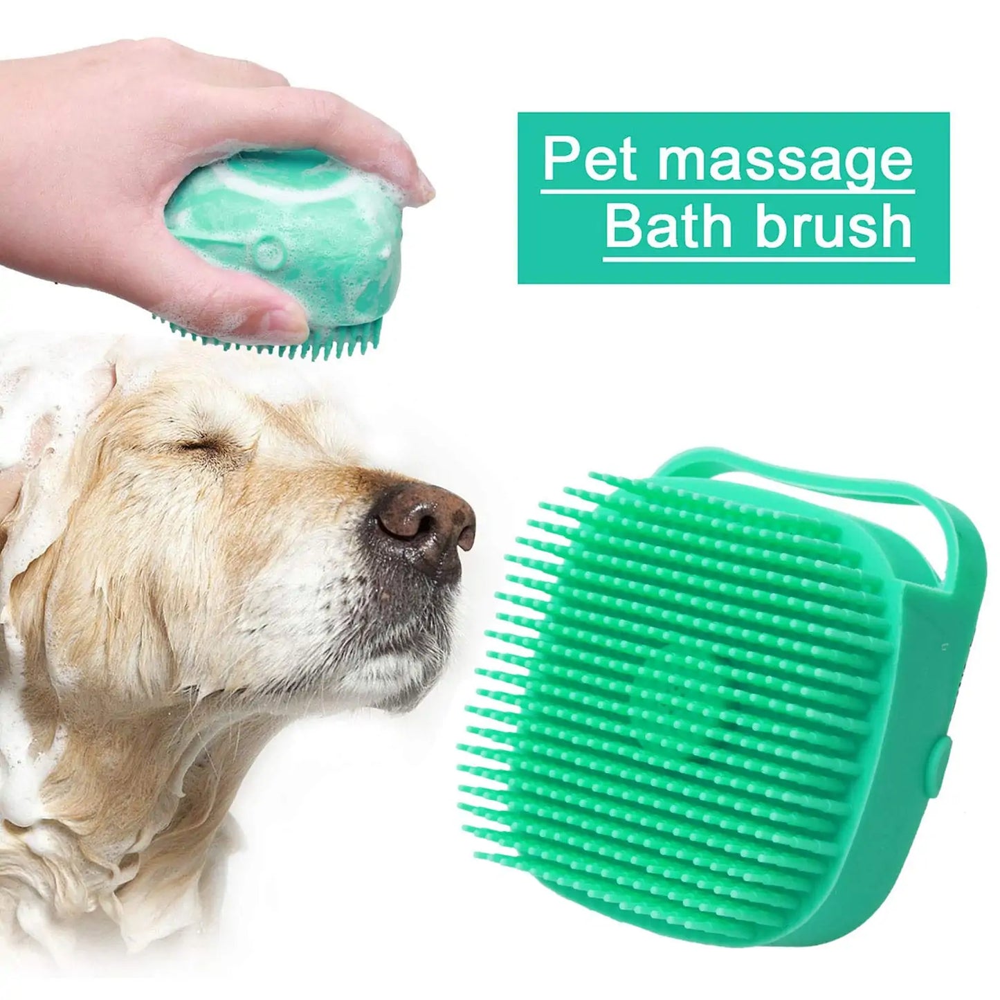 Silicone Pet Shampoo Brush being used on a dog