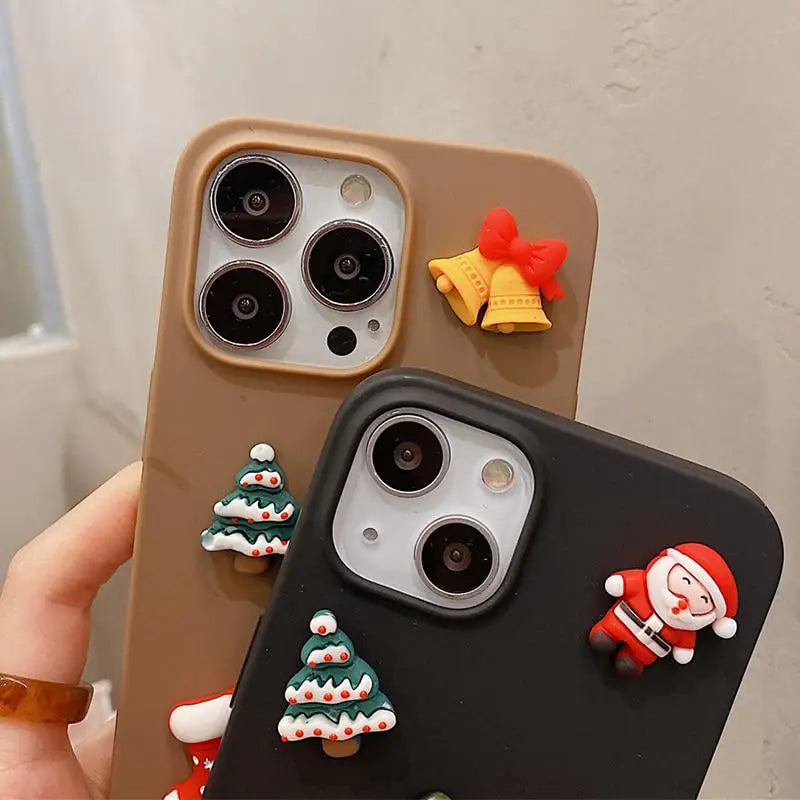 3D Christmas Case - Festive Holiday Phone Case with Santa, Mittens, Jingle Bells, and Snowy Trees