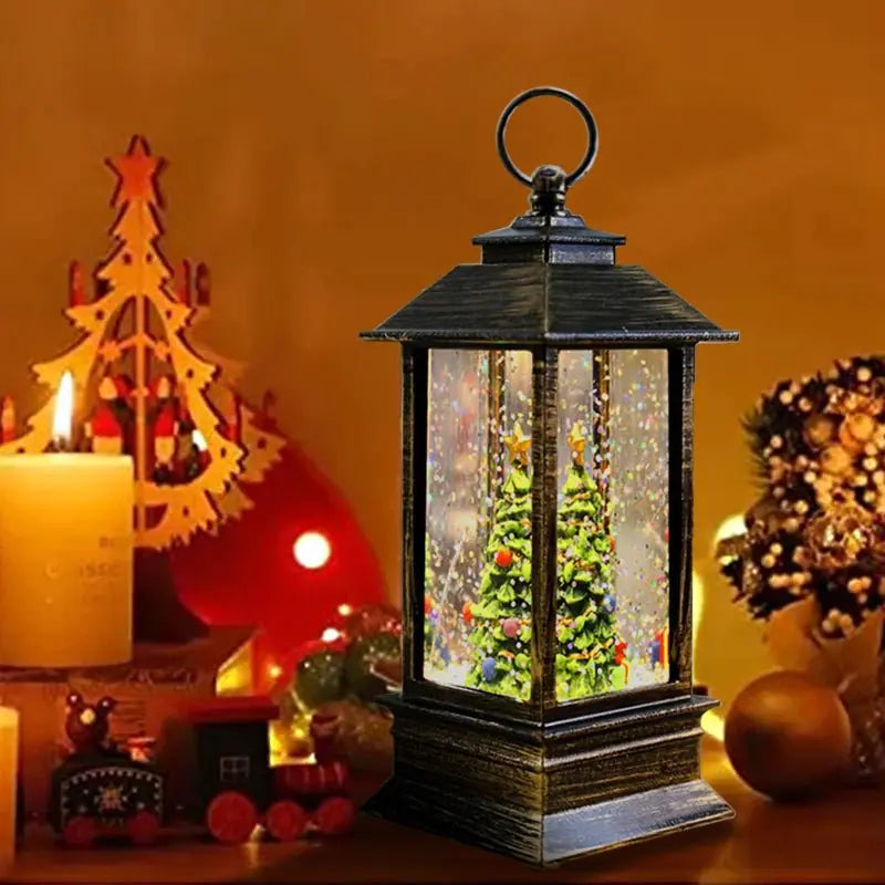 Holiday Lantern - Christmas Snow Globe Vintage Lantern with Music