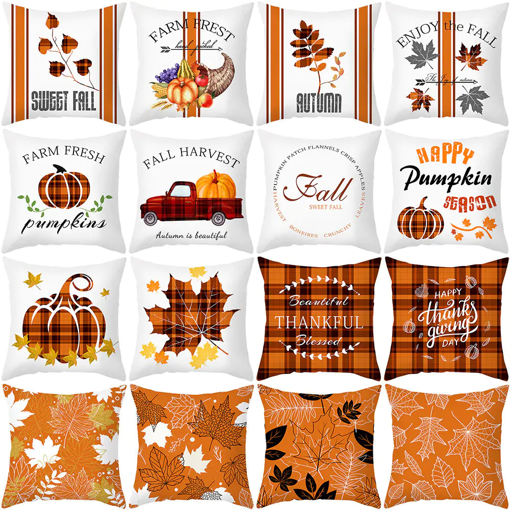 Maple Leaf Pumpkin Fall Pillowcase – Autumn-Themed Home Decor