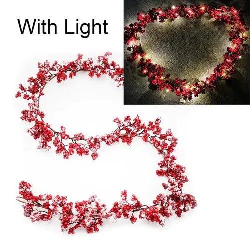 Berry Christmas Garland with Fairy String Lights – Festive Holiday Decor