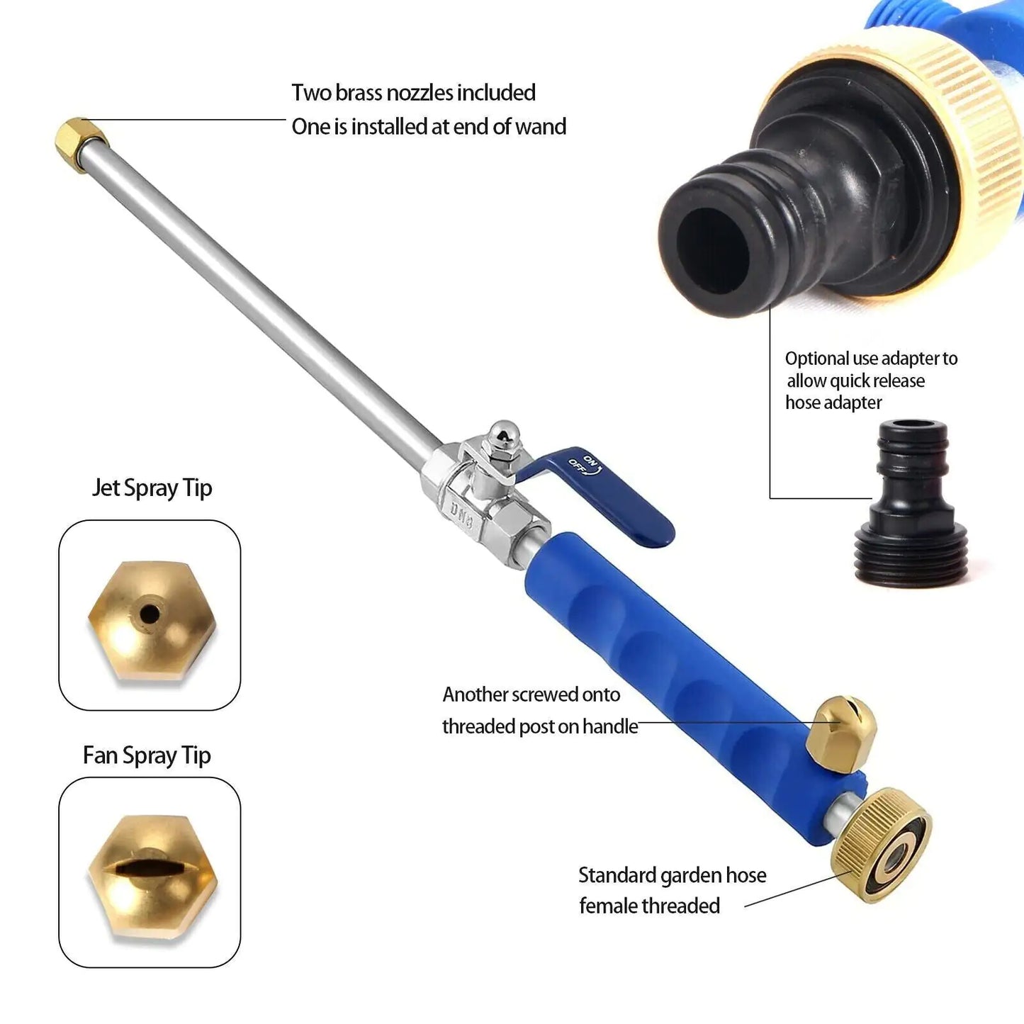 High Pressure Power Washer Nozzle Wand for Garden Hose – 2 Nozzles