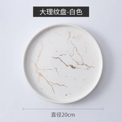 European Ceramic Party Tableware Set – Elegant Black & White Plates with Golden Accents