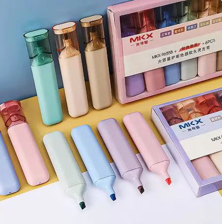 6pcs Cream Highlighter Pens - Chisel Tip for Precise Highlighting