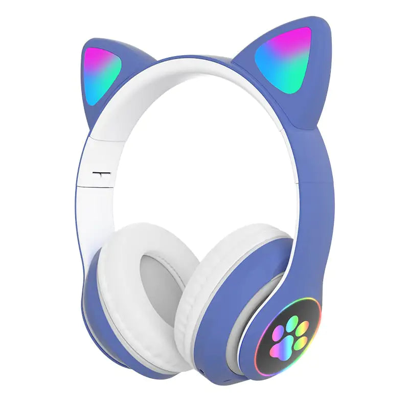 LED Cat Ear Headphones, dark blue with paw print